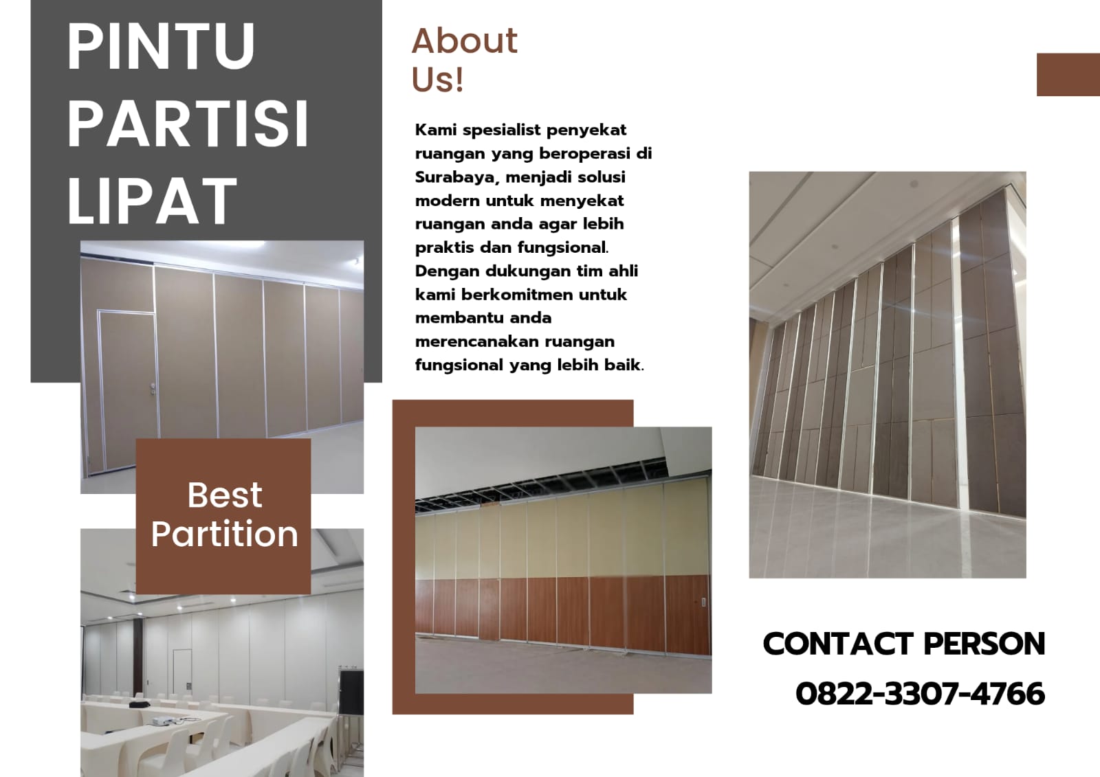 Pintu Partisi Lipat ballroom, hotel kampus, sekolahan, pondok, gereja,
